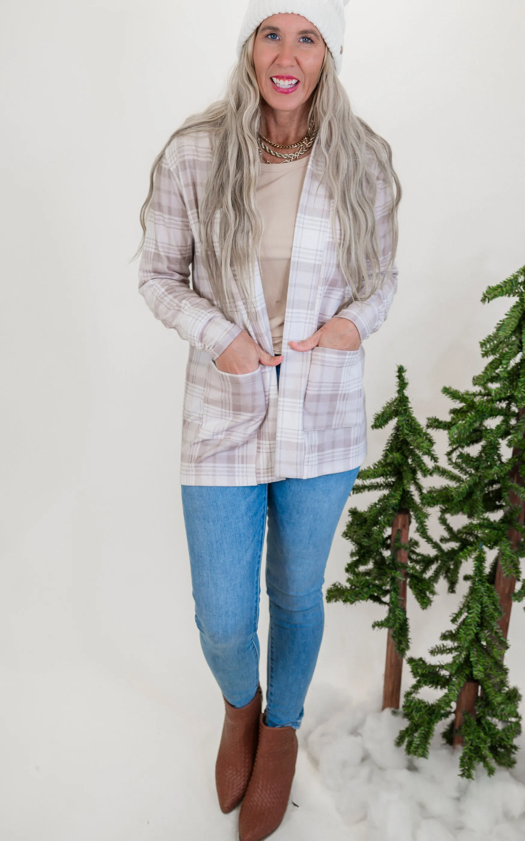 Forever Favorite Plaid Cardigan in Cream Mocha #3 | Salty Wave *DEAL*