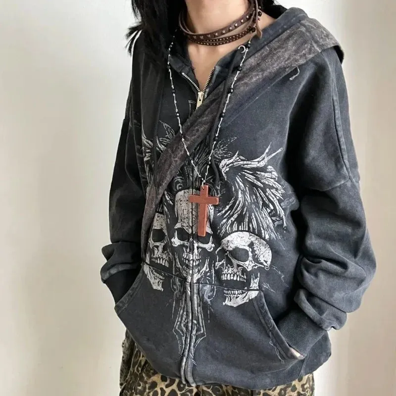 'Freeze' Gothic Grunge Black Harajuku Zipper Hoodie