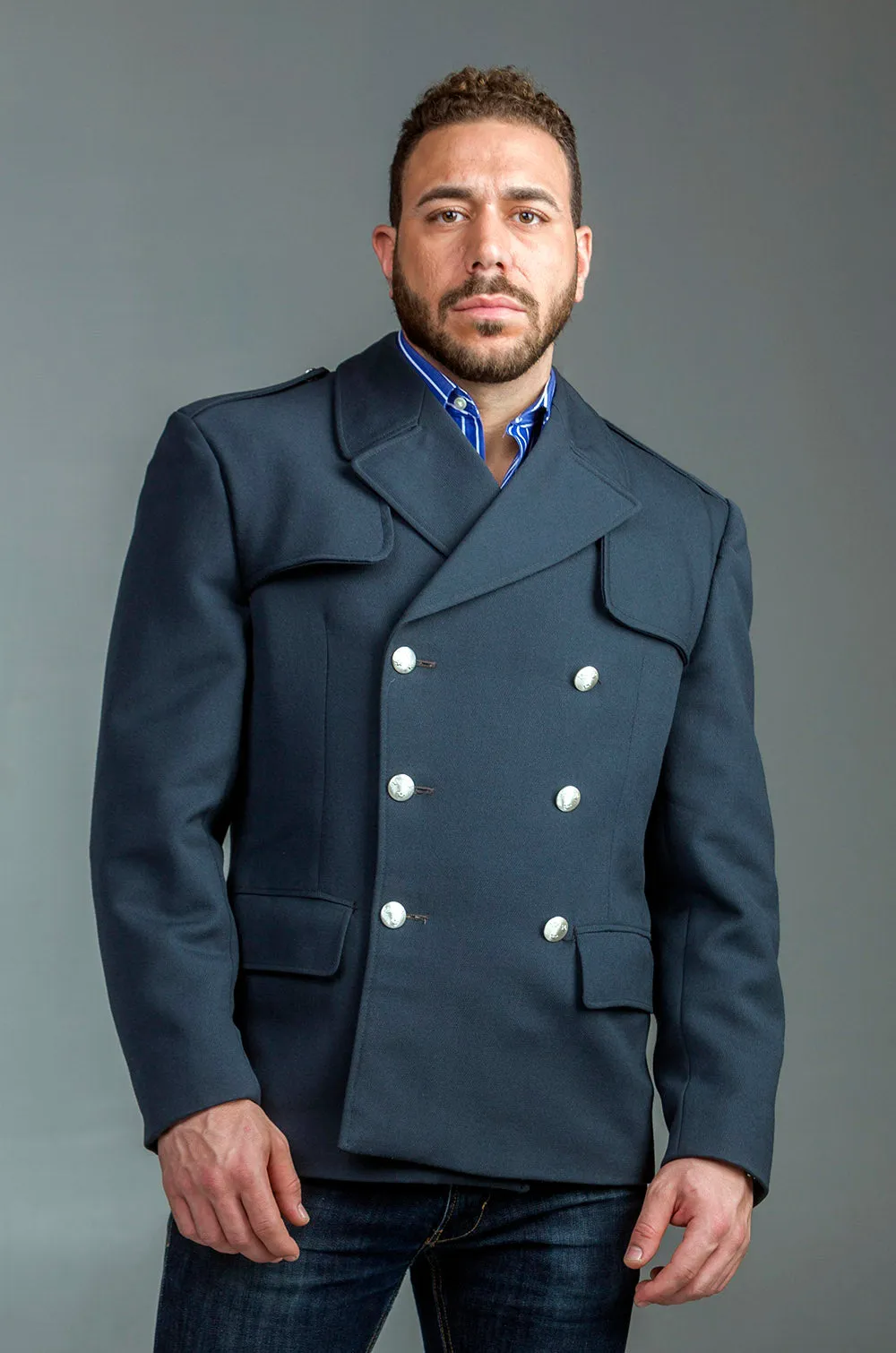 Gabardine Gray Blue Wool Peacoat