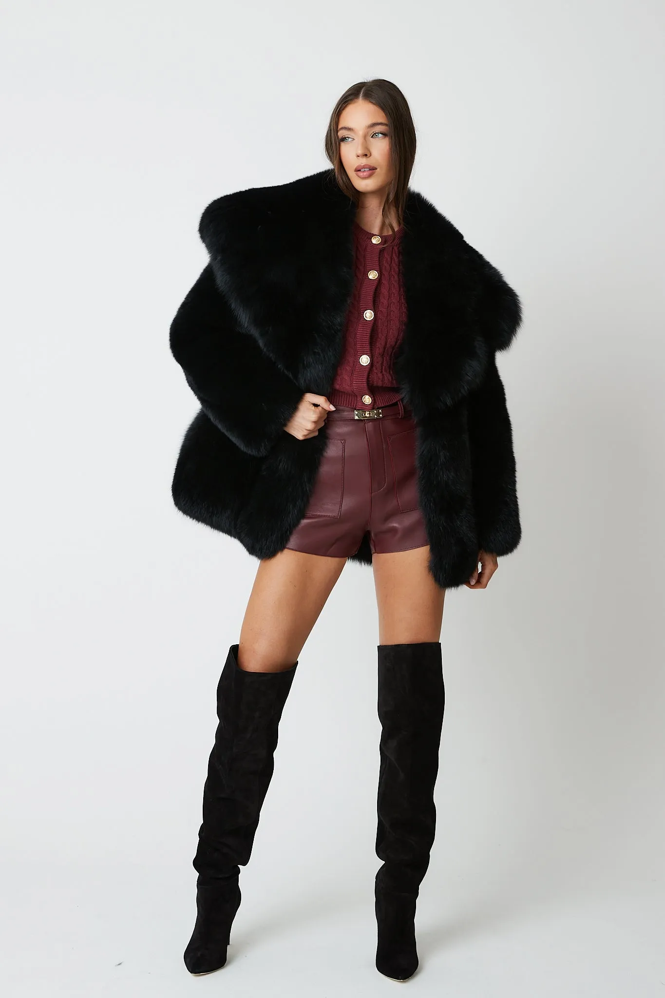 Gabi Full Pelt Fox Fur Coat with Collar