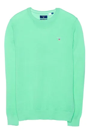 Gant Men's Cotton Pique Crew Sweater, Medium, Opal Green