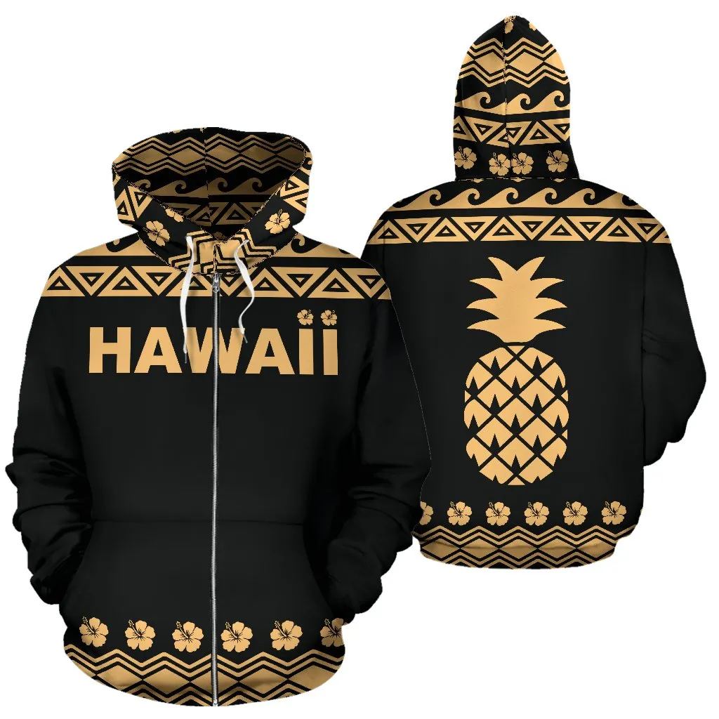 Hawaii Pineapple Hibiscus Pattern All Over Print Zip Up Hoodie Bn04