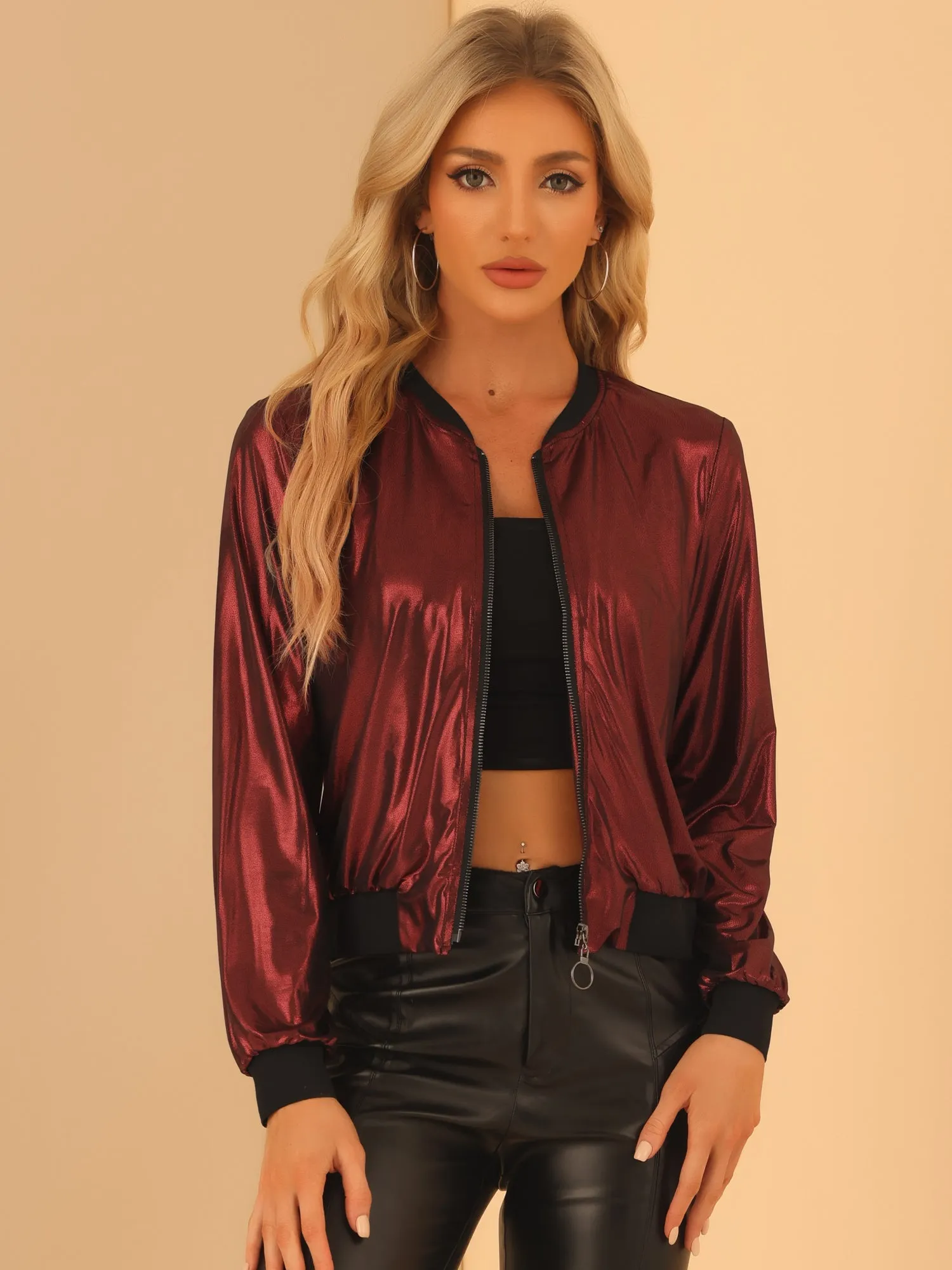 Holographic Shimmering Metallic Lightweight Bomber Jacket