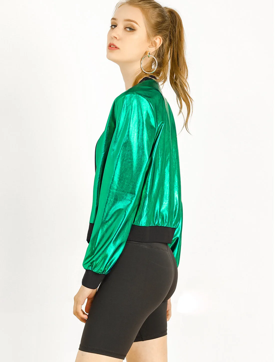 Holographic Shimmering Metallic Lightweight Bomber Jacket