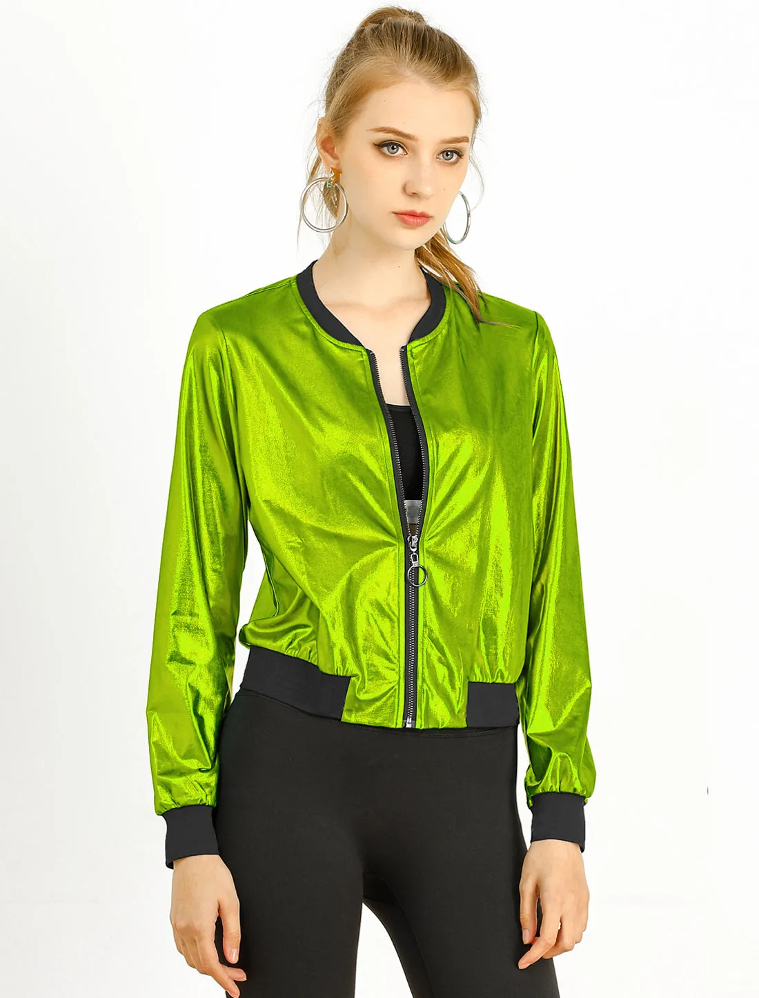 Holographic Shimmering Metallic Lightweight Bomber Jacket