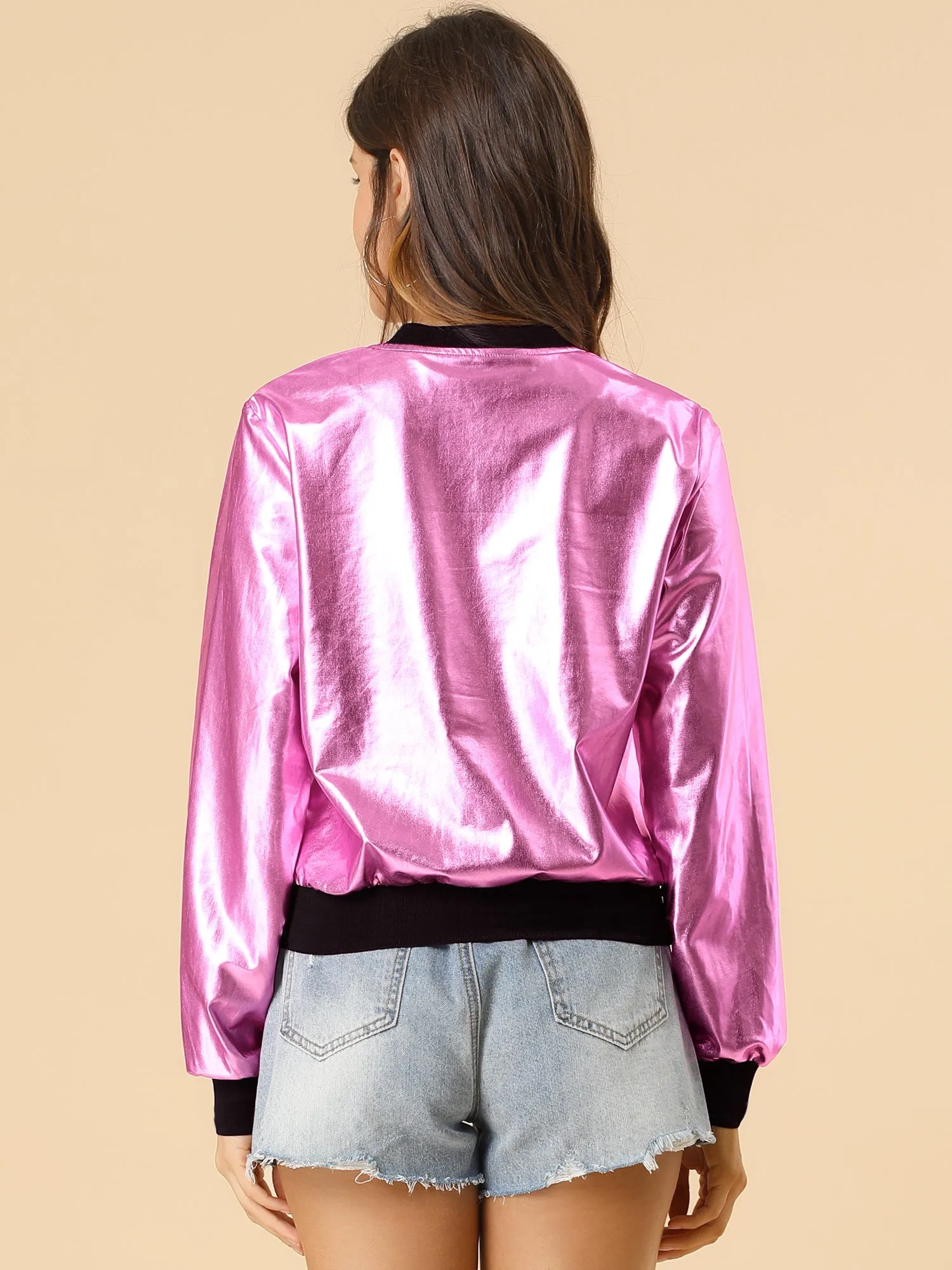 Holographic Shimmering Metallic Lightweight Bomber Jacket