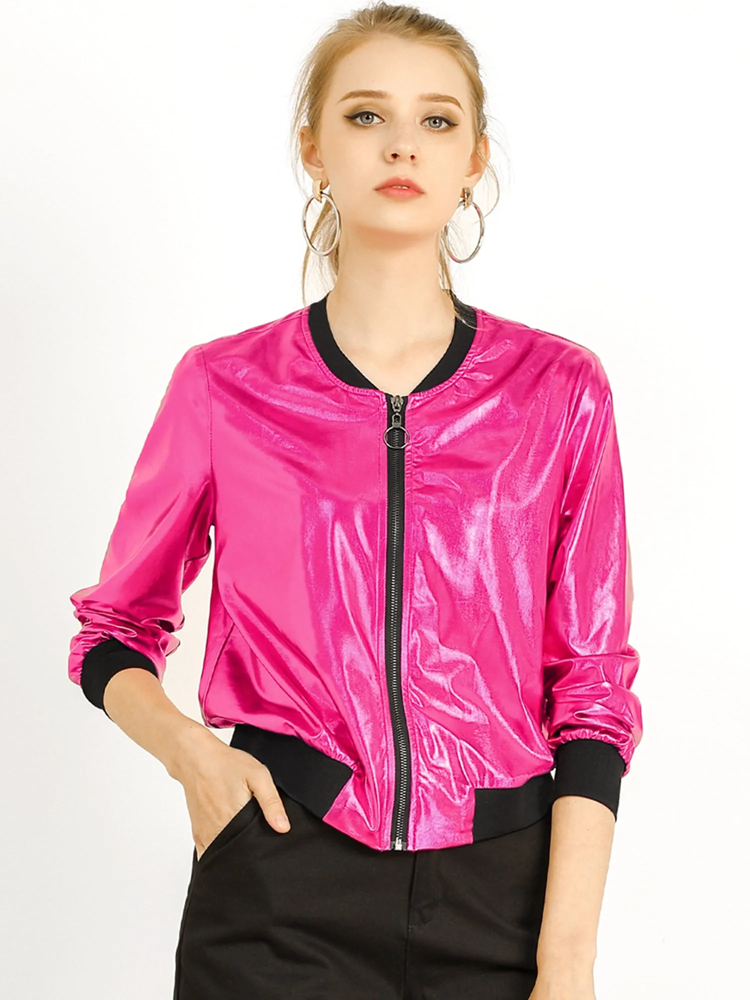 Holographic Shimmering Metallic Lightweight Bomber Jacket