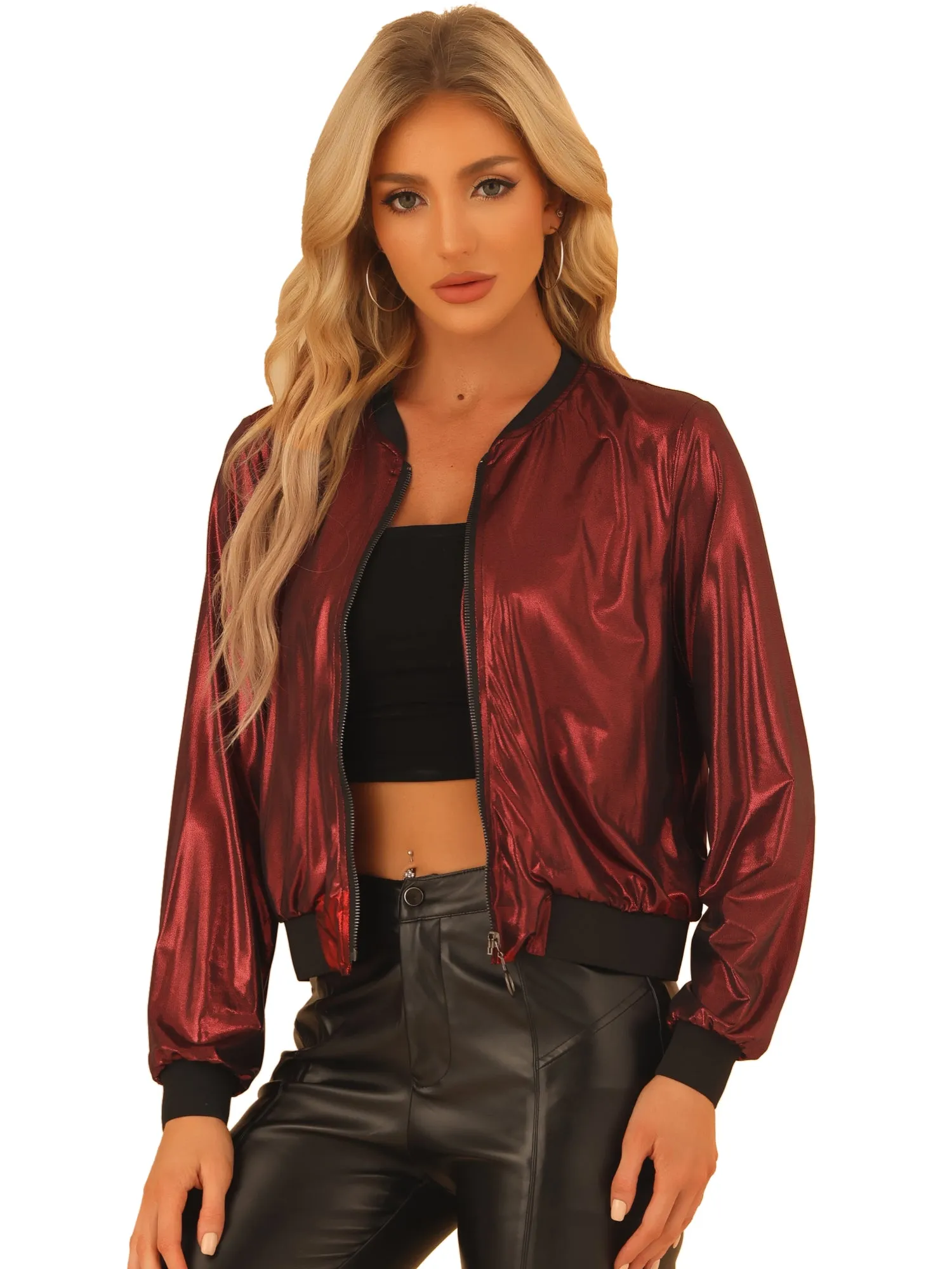 Holographic Shimmering Metallic Lightweight Bomber Jacket