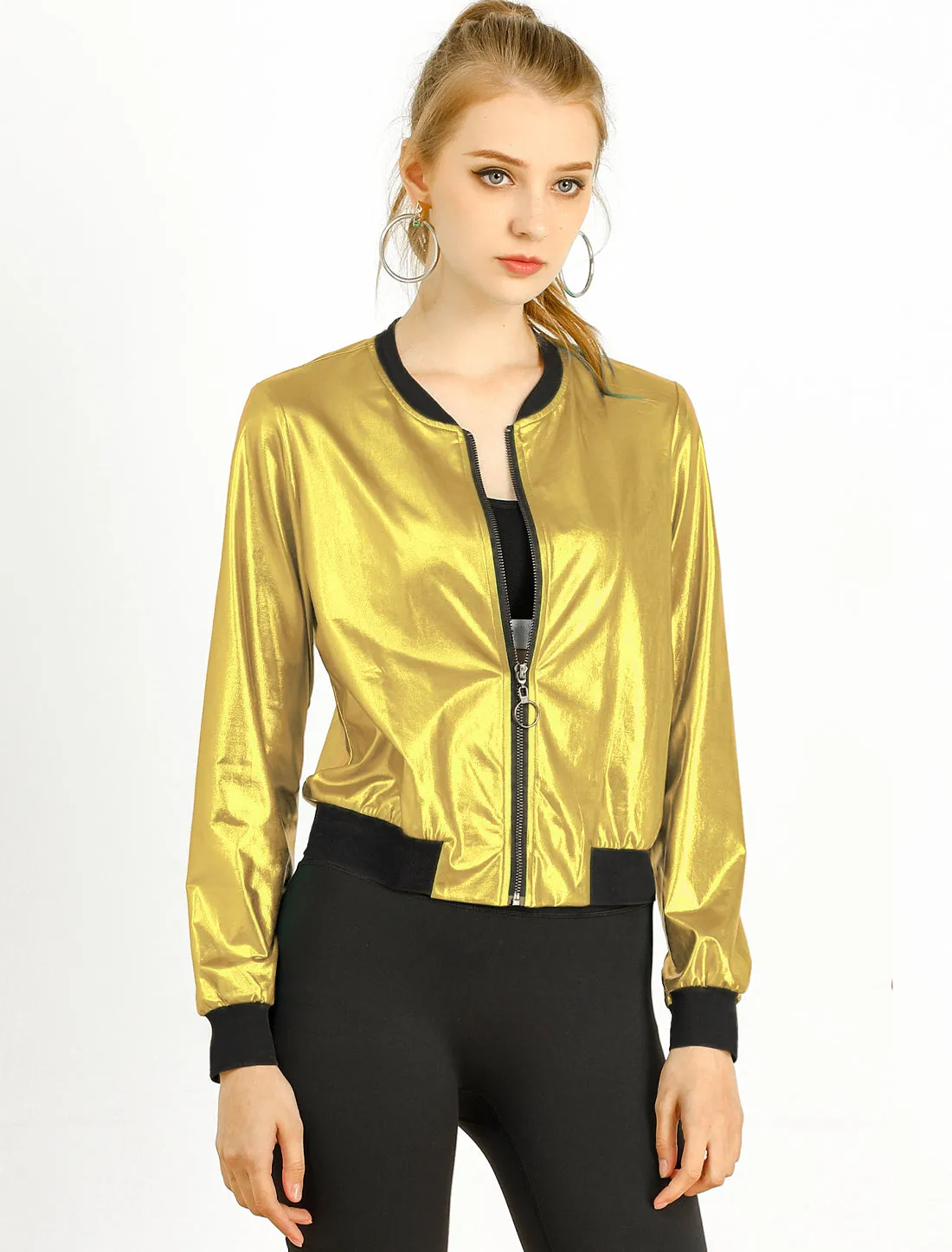 Holographic Shimmering Metallic Lightweight Bomber Jacket