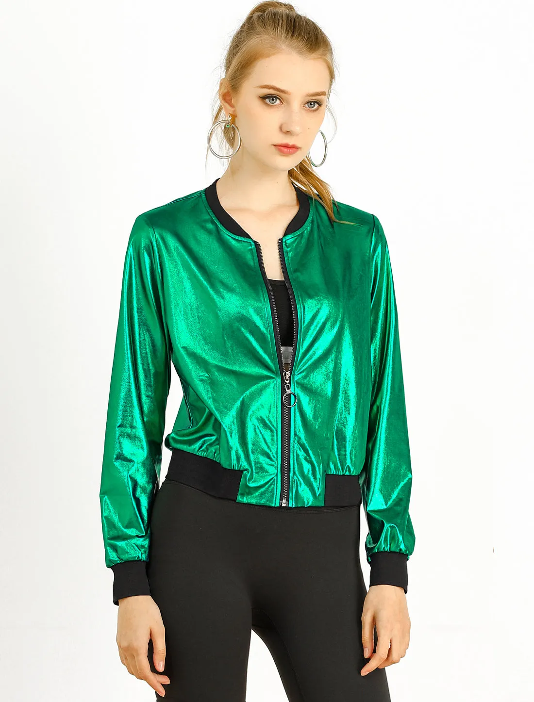 Holographic Shimmering Metallic Lightweight Bomber Jacket