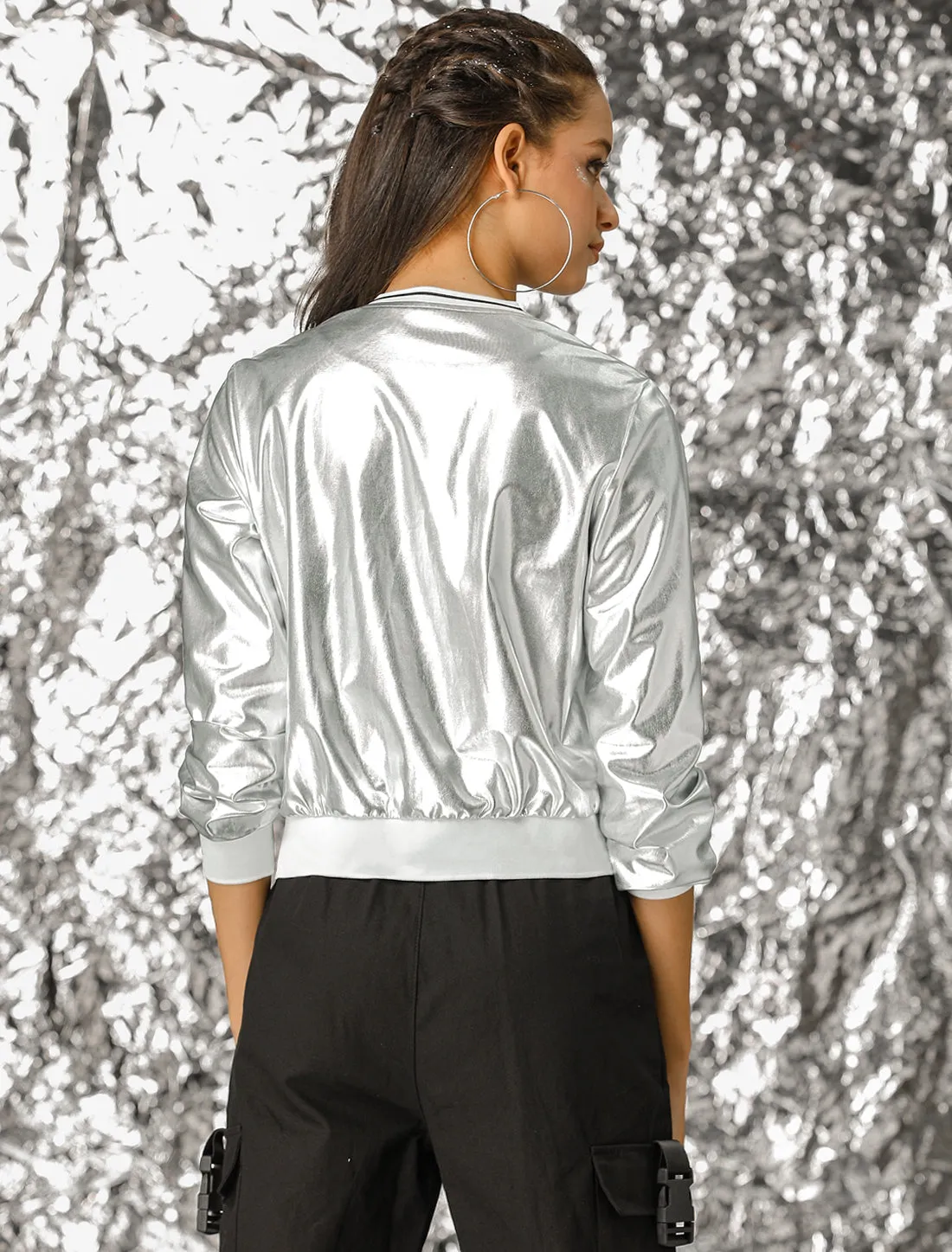 Holographic Shimmering Metallic Lightweight Bomber Jacket