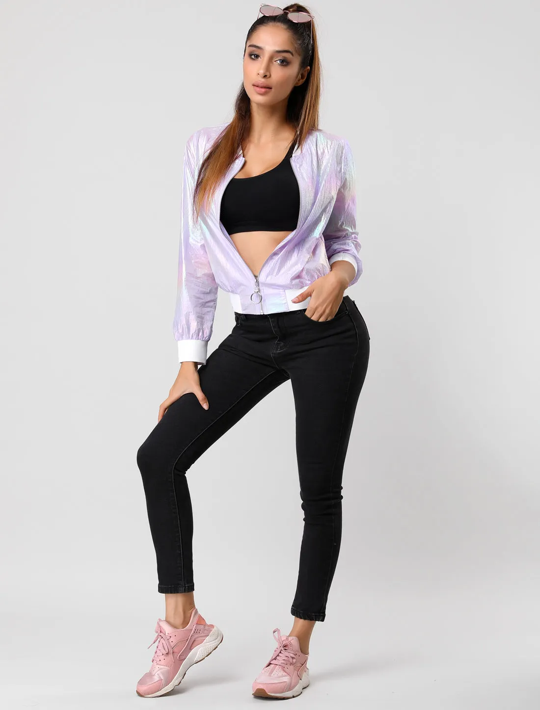 Holographic Shimmering Metallic Lightweight Bomber Jacket