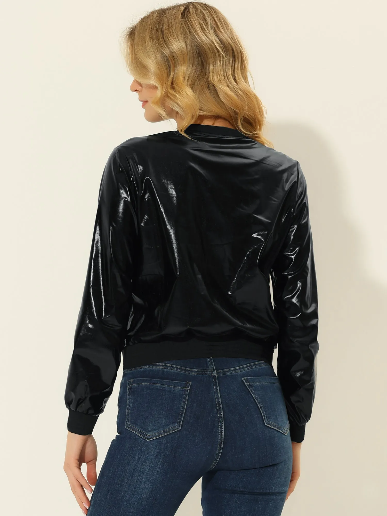 Holographic Shimmering Metallic Lightweight Bomber Jacket