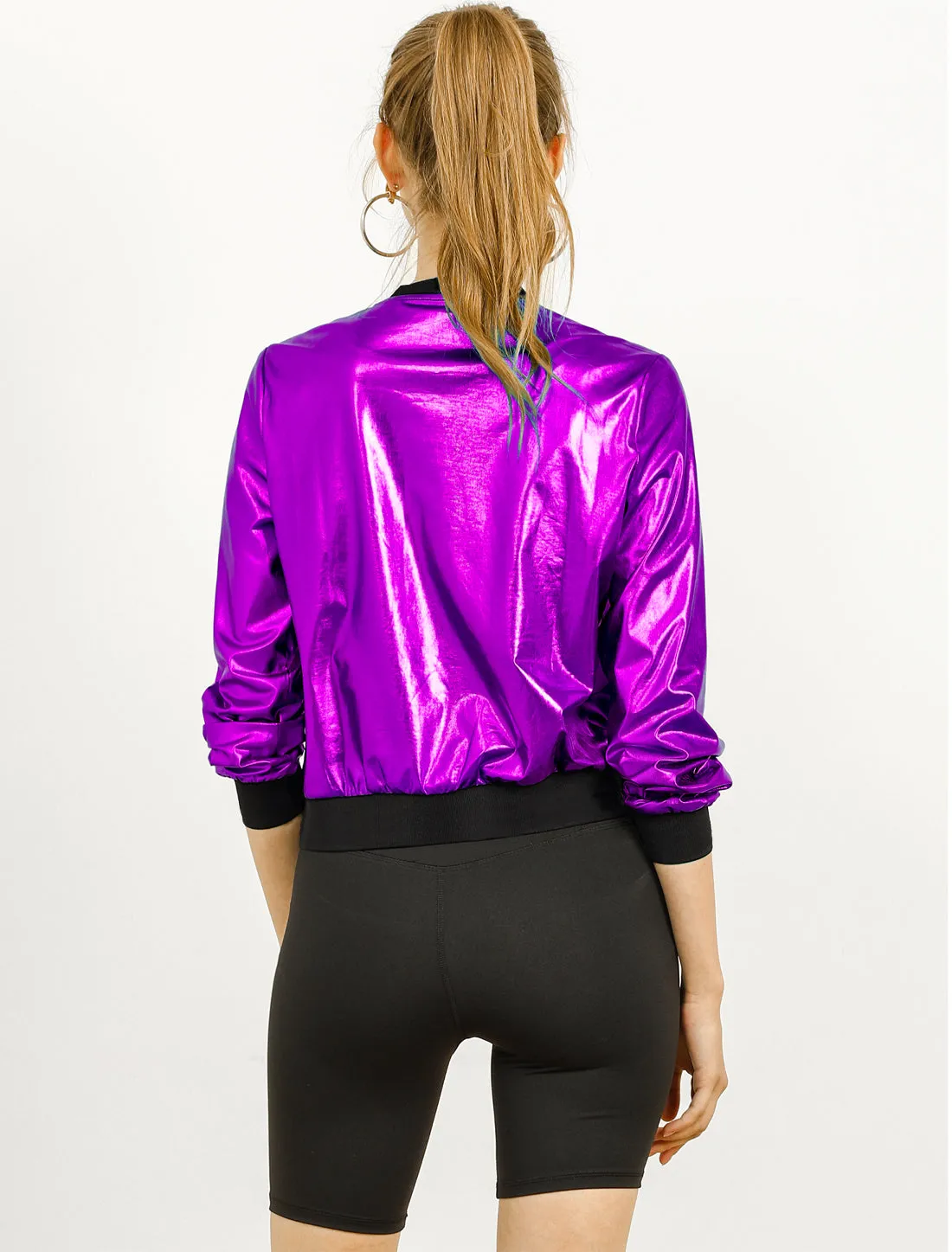 Holographic Shimmering Metallic Lightweight Bomber Jacket