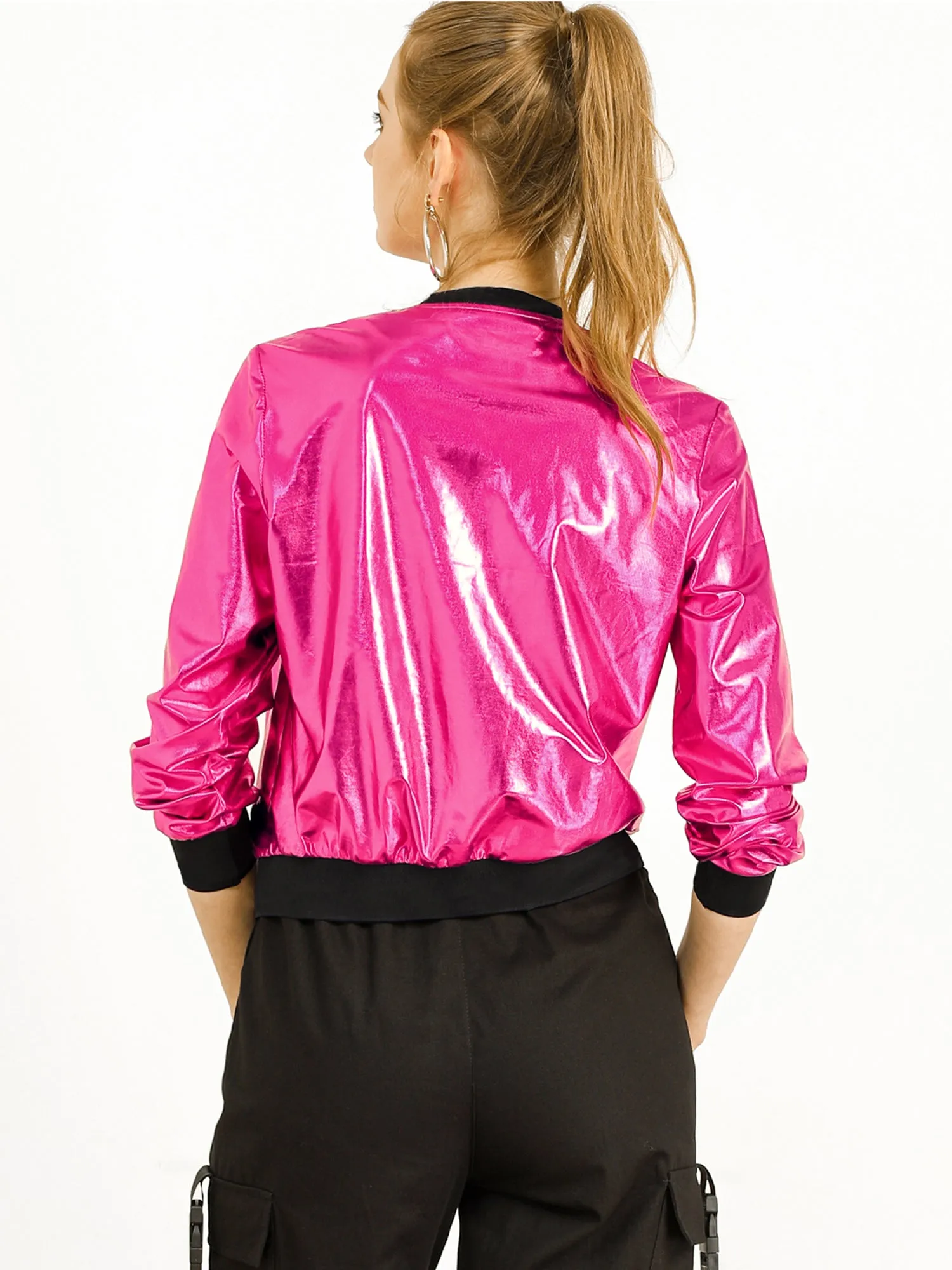 Holographic Shimmering Metallic Lightweight Bomber Jacket