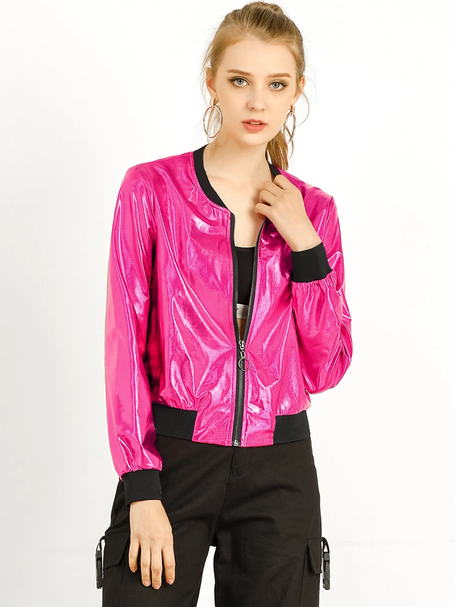 Holographic Shimmering Metallic Lightweight Bomber Jacket