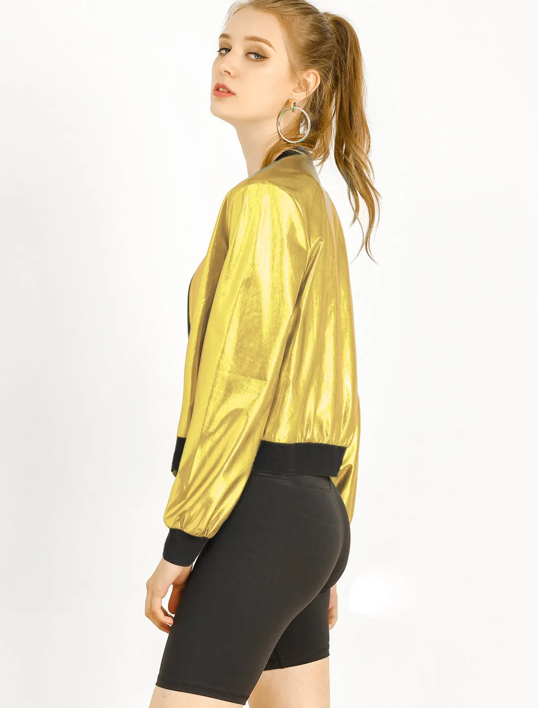 Holographic Shimmering Metallic Lightweight Bomber Jacket