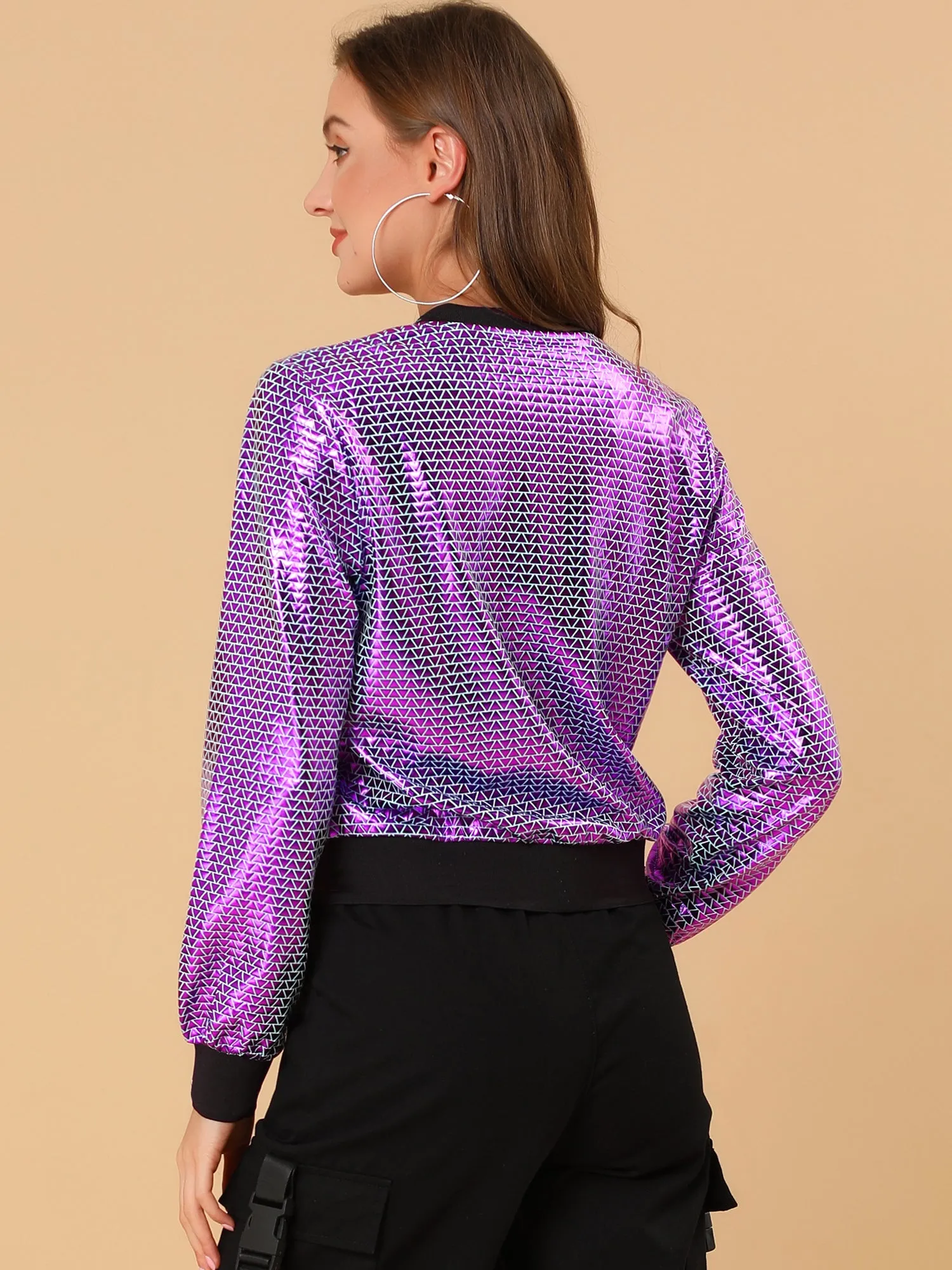 Holographic Shimmering Metallic Lightweight Bomber Jacket