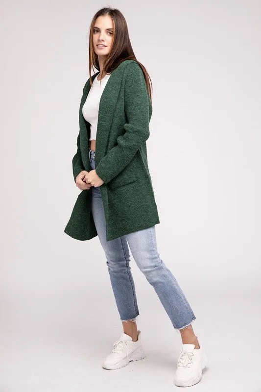 Hooded Open Front Sweater Cardigan