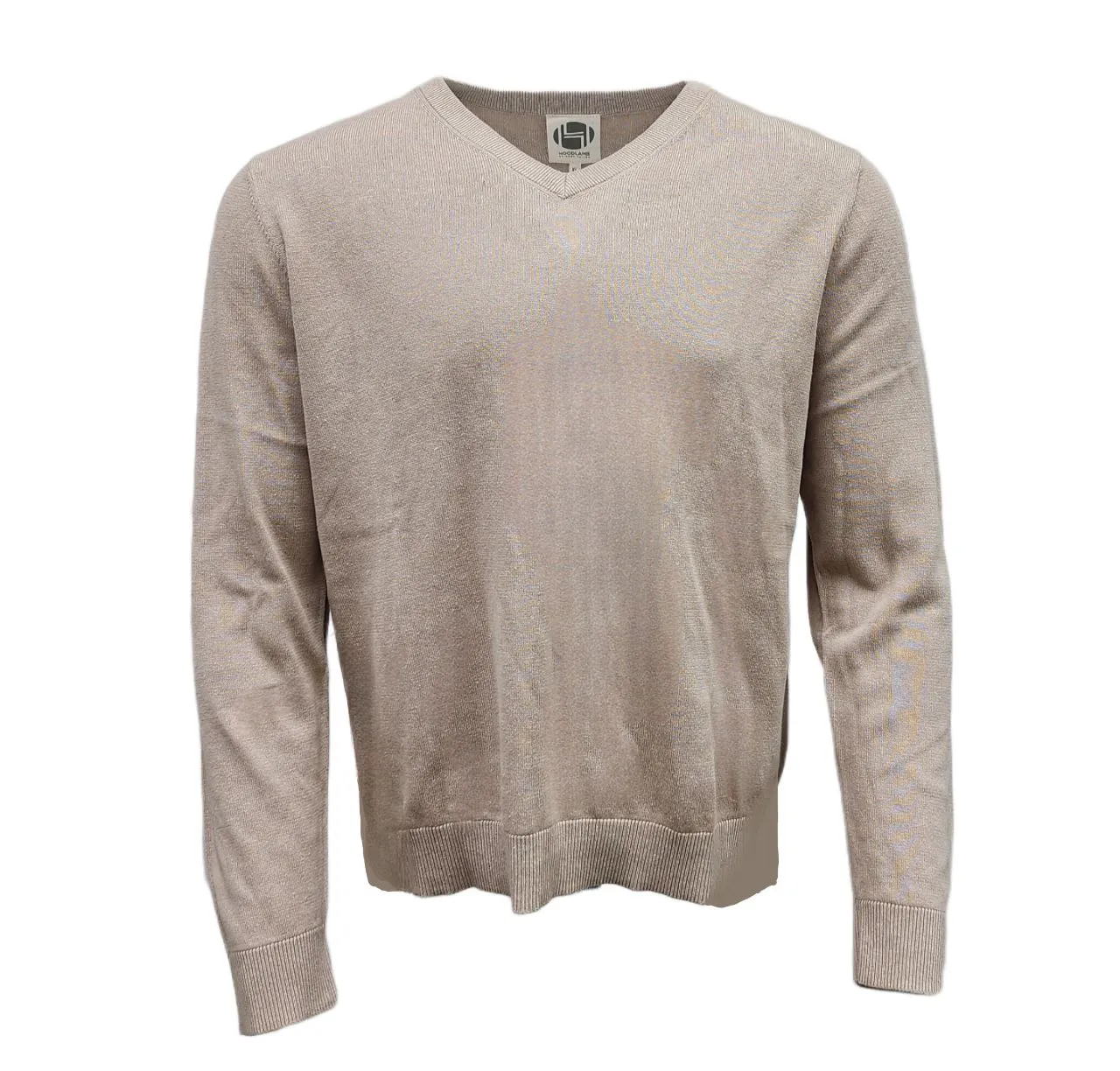 HoodLamb Men's Beige V-Neck Knitted Hemp Soft Sweater 420 NWT