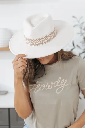 Ivory Boho Stripe Wide Brim Hat - FINAL SALE