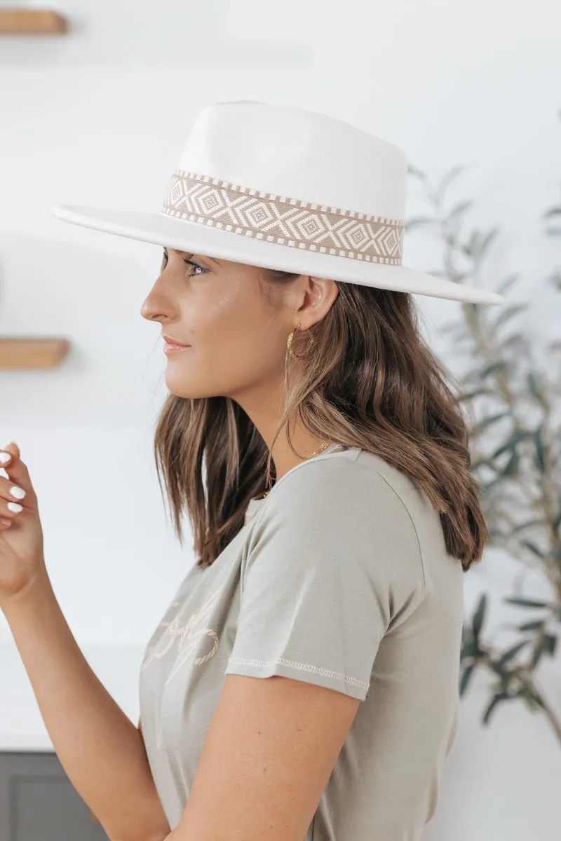 Ivory Boho Stripe Wide Brim Hat - FINAL SALE