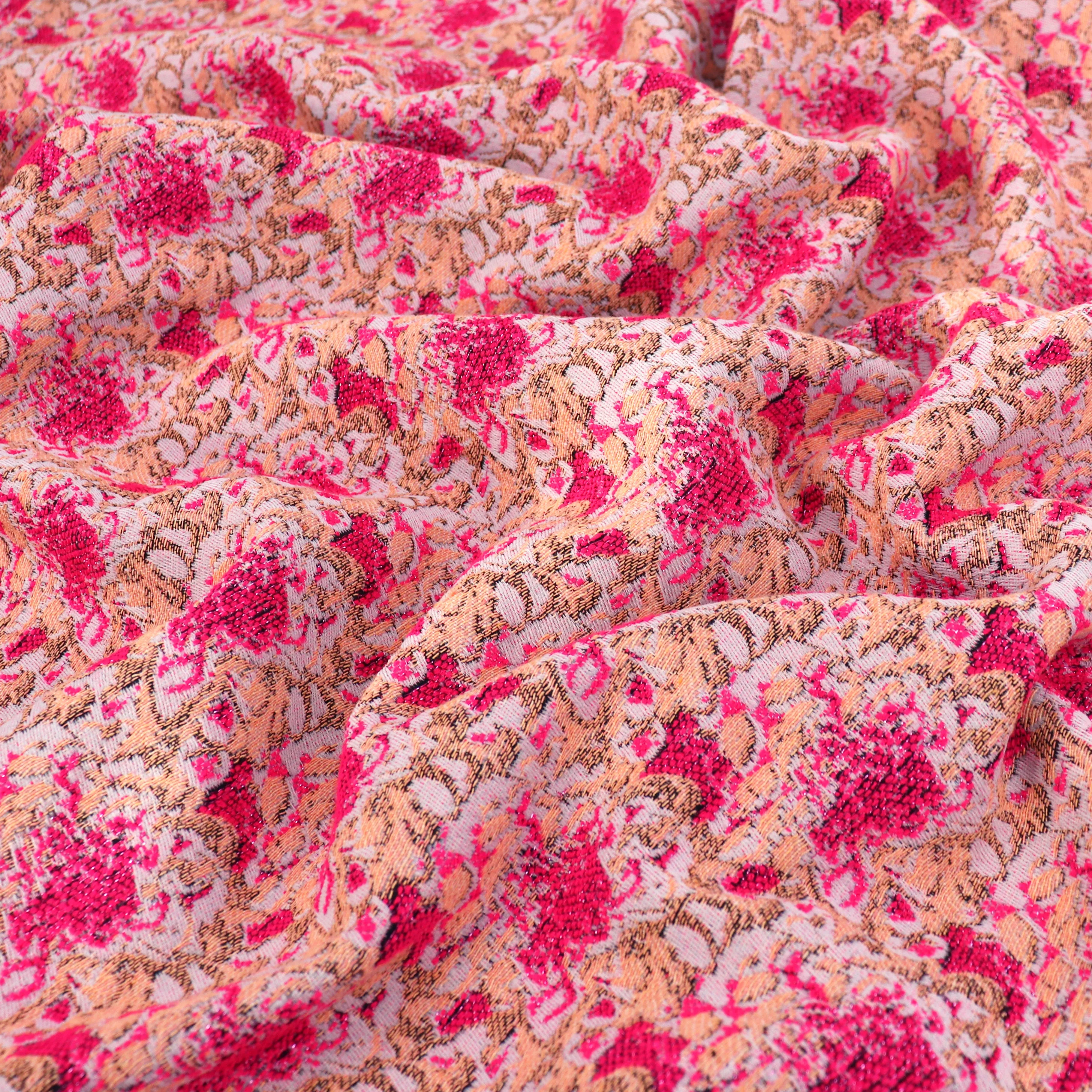 Jacquard Fabric - Pink   Black Sparkle Floral - SALE