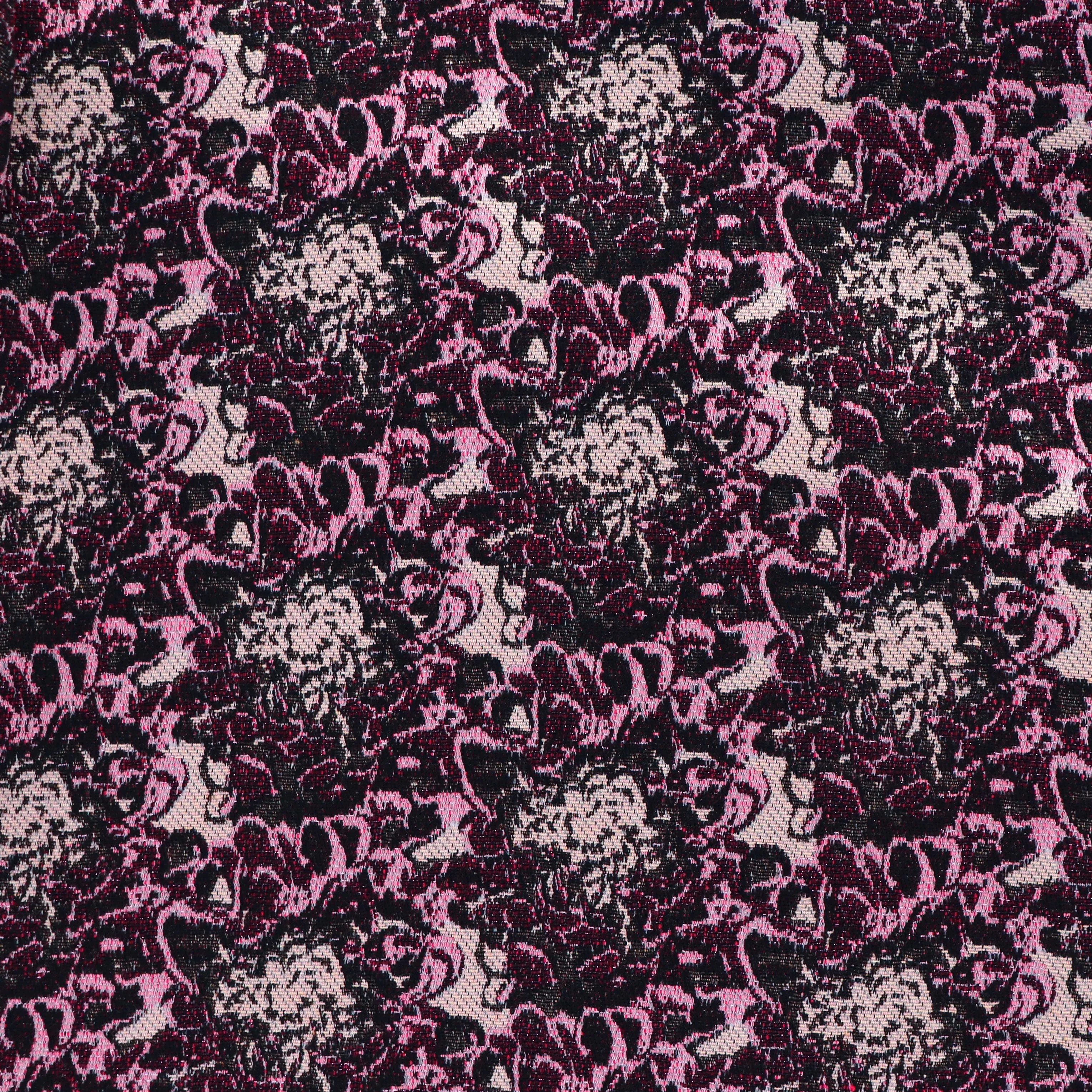 Jacquard Fabric - Pink   Black Sparkle Floral - SALE