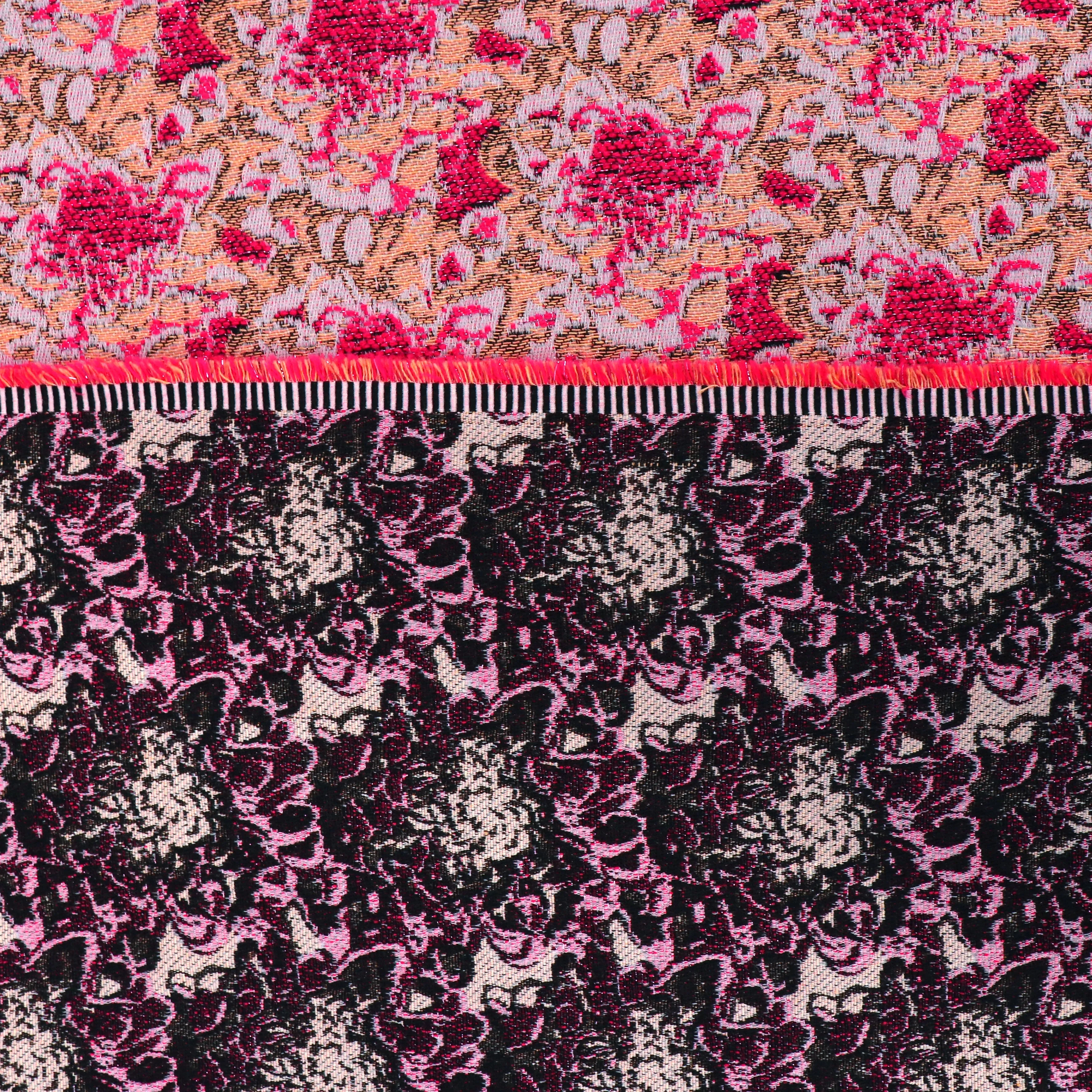 Jacquard Fabric - Pink   Black Sparkle Floral - SALE