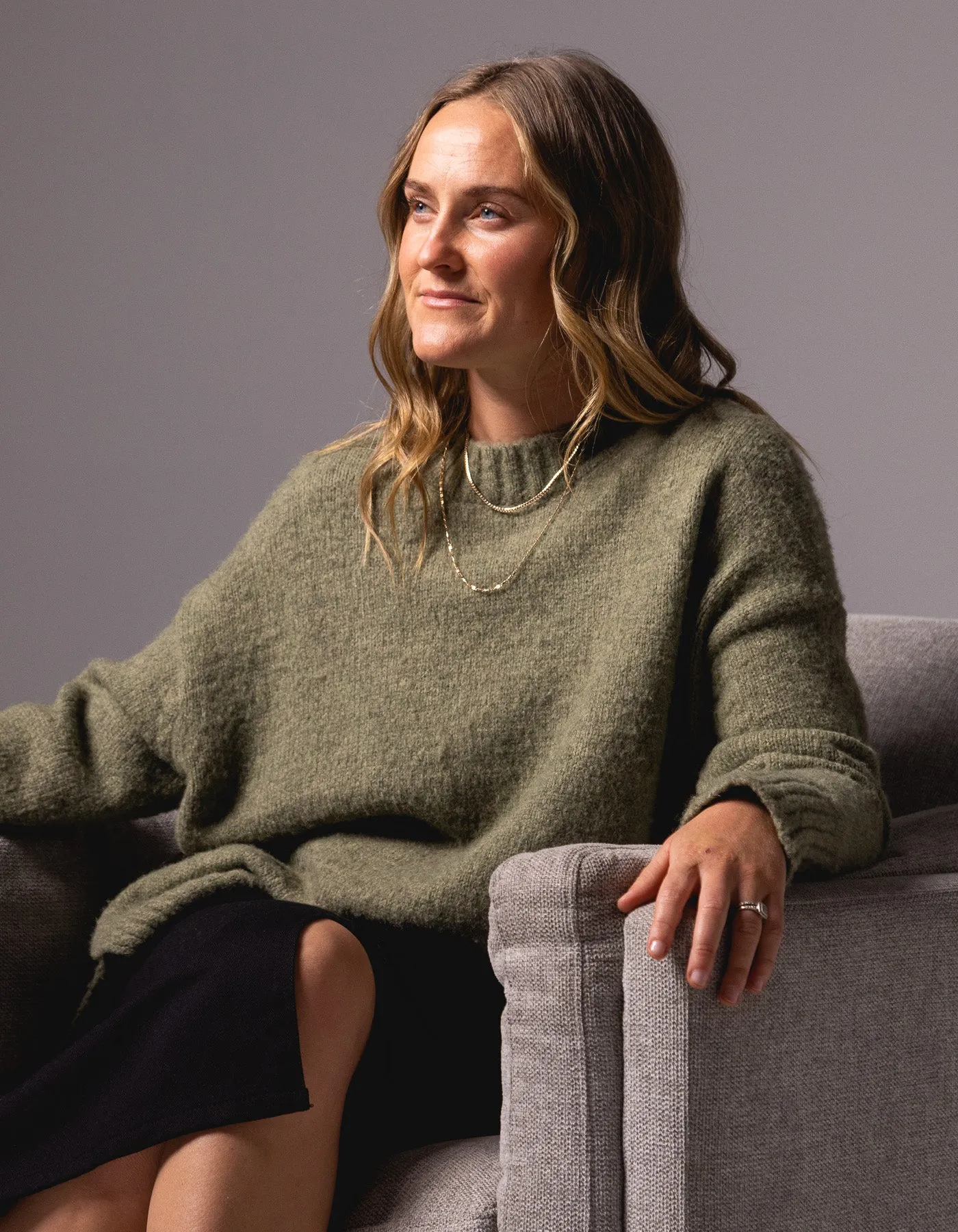 Julia Crew Neck Knit Jumper in Olive