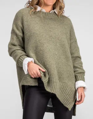 Julia Crew Neck Knit Jumper in Olive