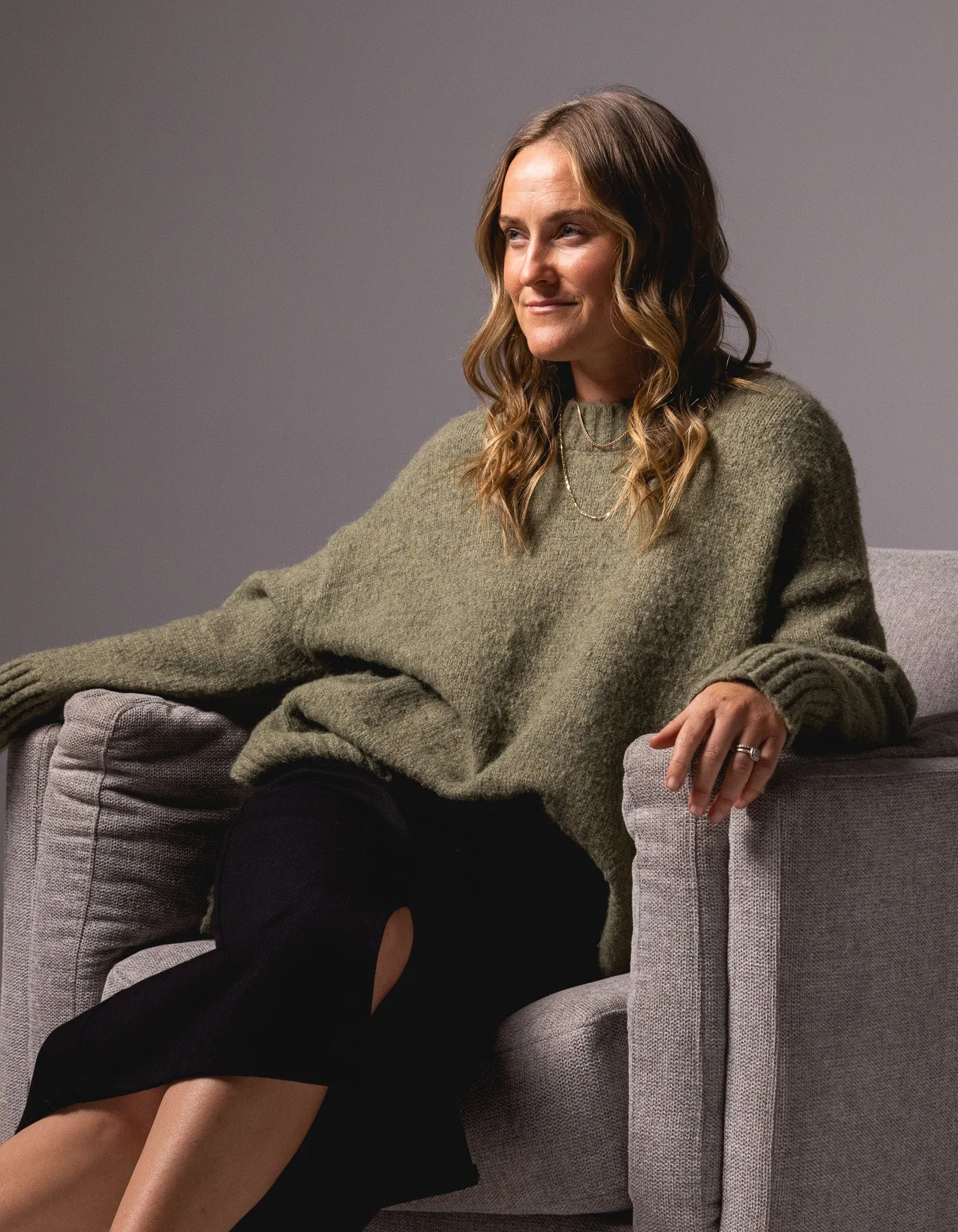 Julia Crew Neck Knit Jumper in Olive