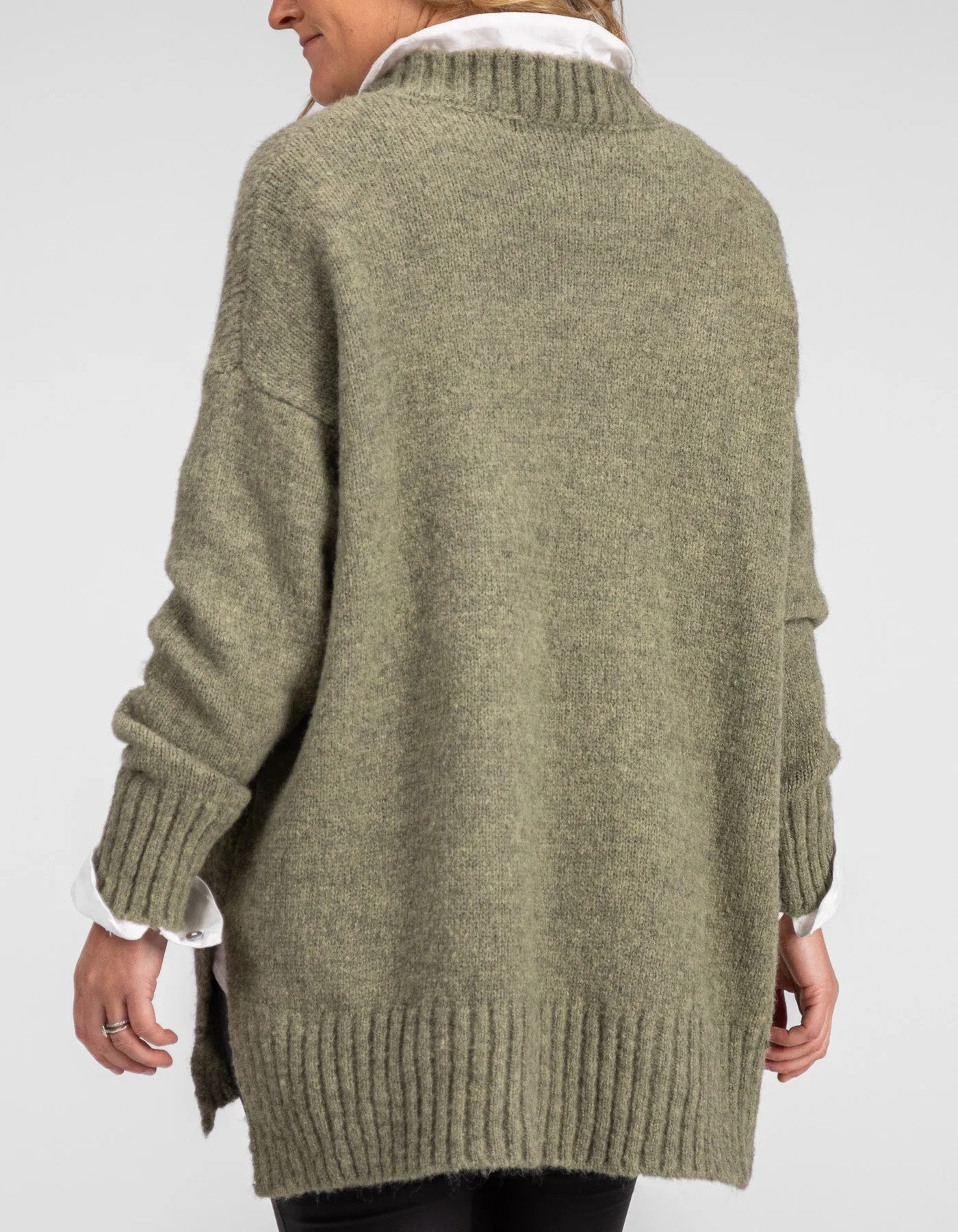 Julia Crew Neck Knit Jumper in Olive