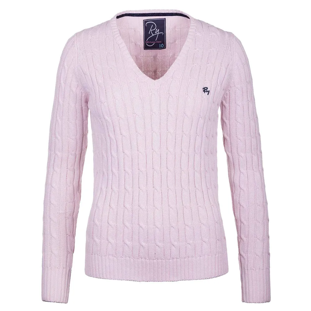 Ladies V Neck Cable Knit Sweater