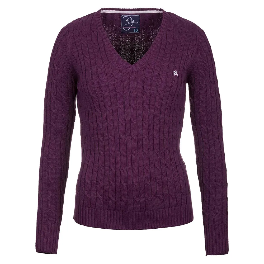 Ladies V Neck Cable Knit Sweater