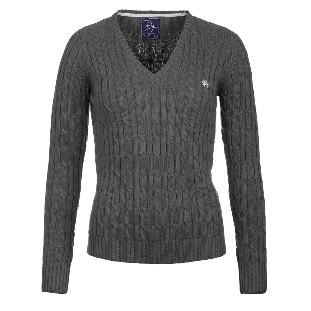 Ladies V Neck Cable Knit Sweater