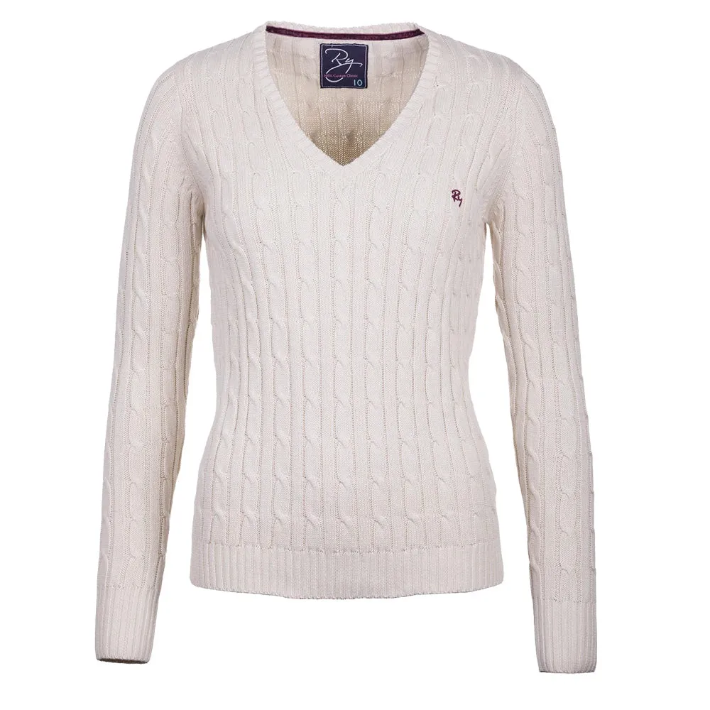 Ladies V Neck Cable Knit Sweater