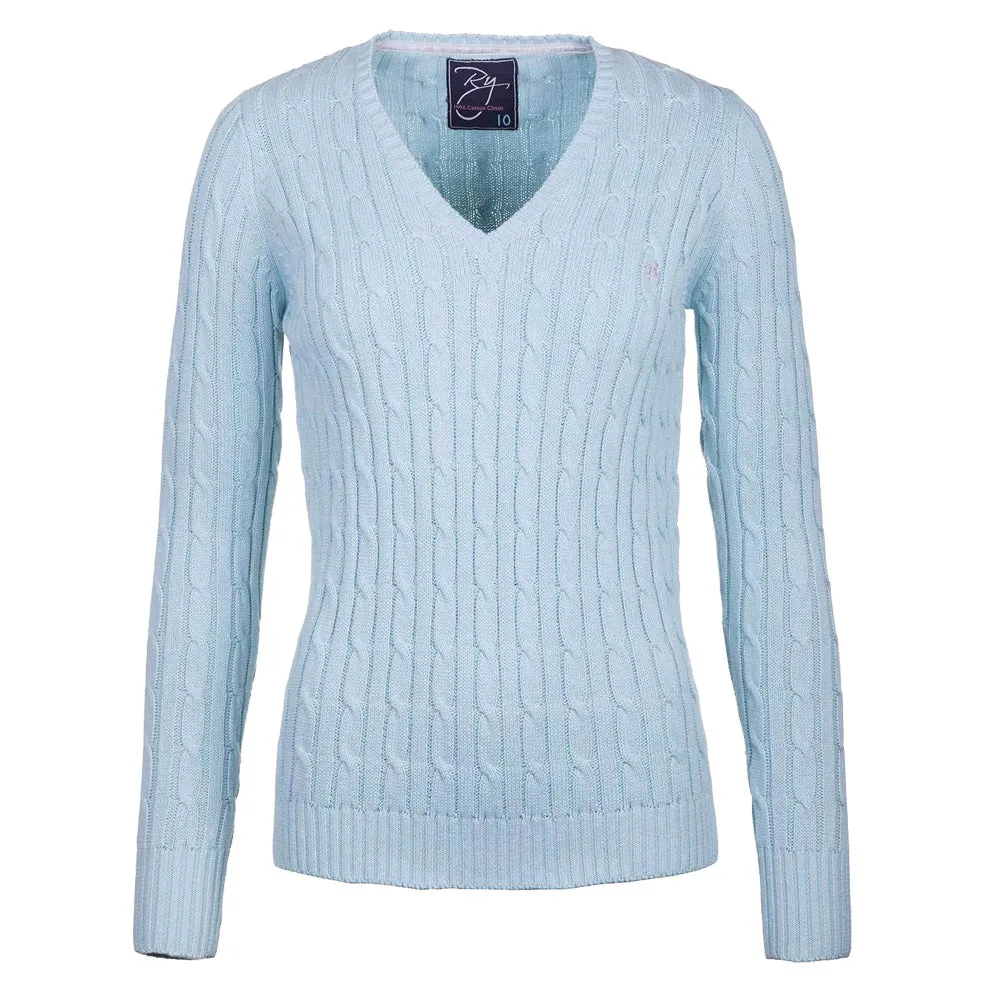 Ladies V Neck Cable Knit Sweater