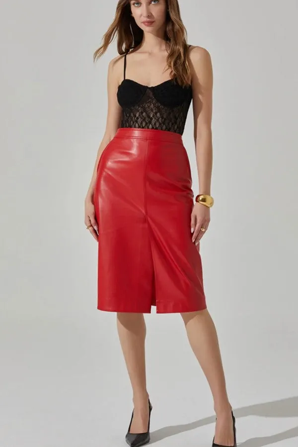 Ladonne Faux Leather Midi Skirt