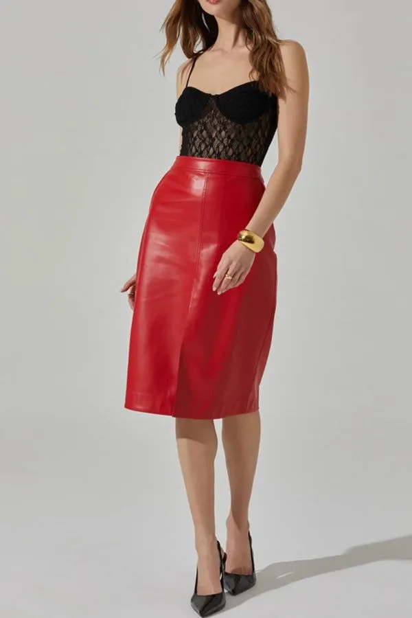 Ladonne Faux Leather Midi Skirt