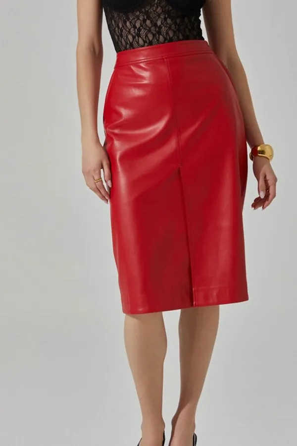 Ladonne Faux Leather Midi Skirt