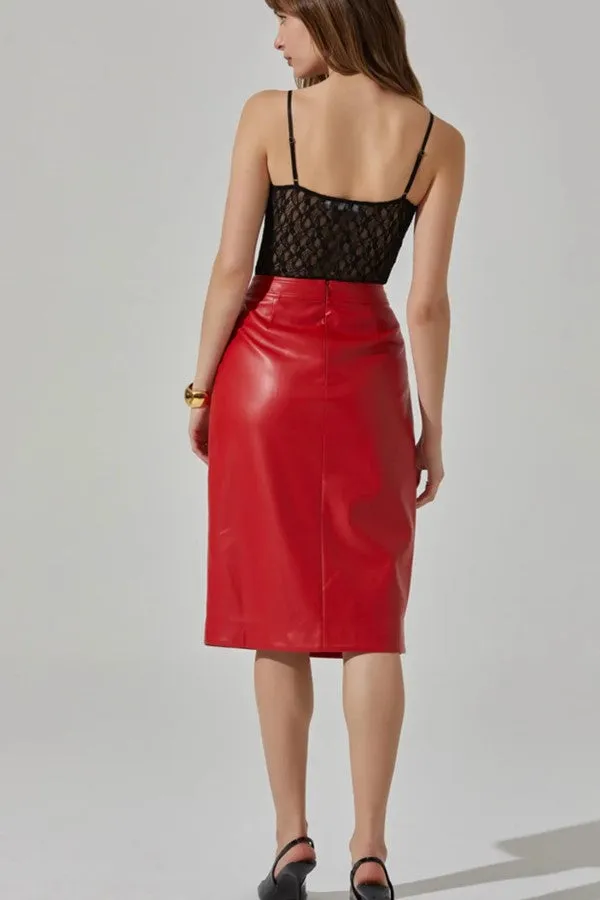 Ladonne Faux Leather Midi Skirt