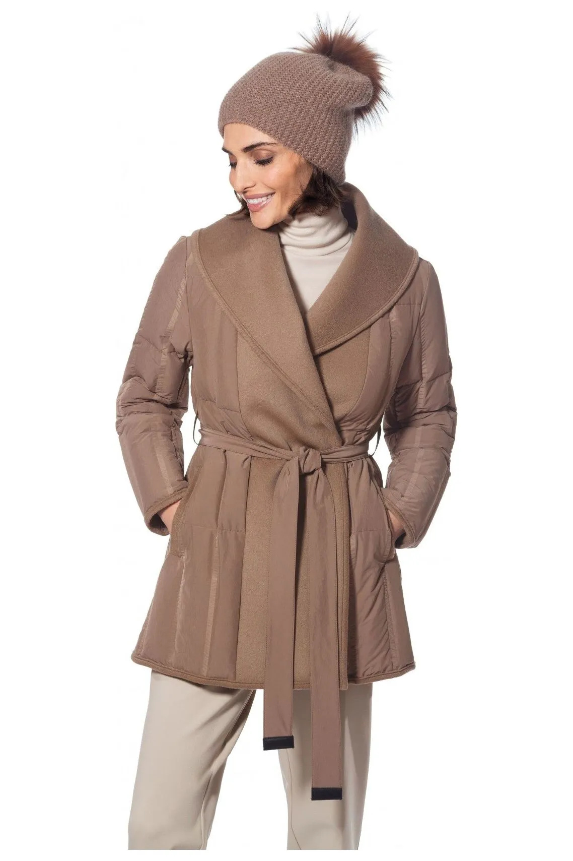 Linda Richards 30" Wool Goose Down Wrap Coat 9032 | Camel