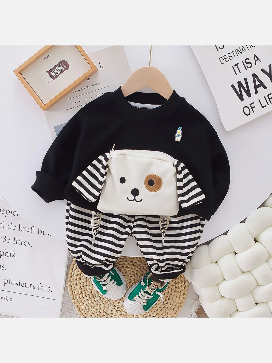 Little Surprise Box 2Pcs Set Doggy Eye Patch Track Suit Set For Toddler Winter & All Season Wear