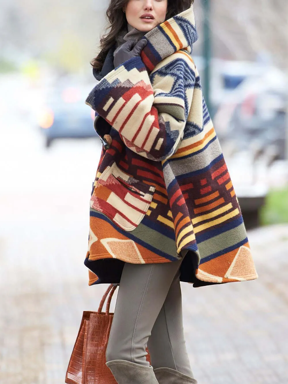 Long Sleeve Hooded Printed Coat