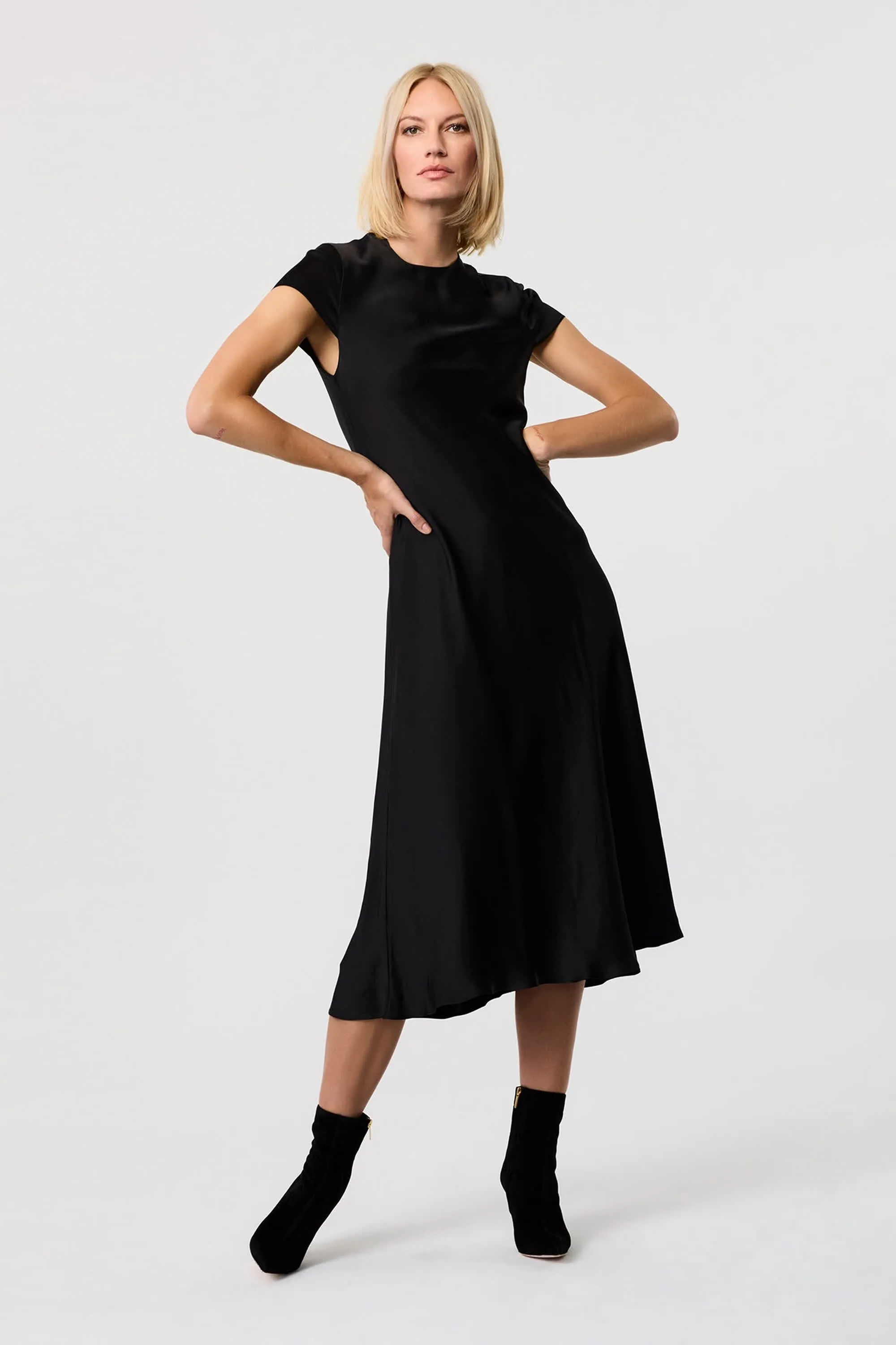 Luciana Black Silk Midi Dres