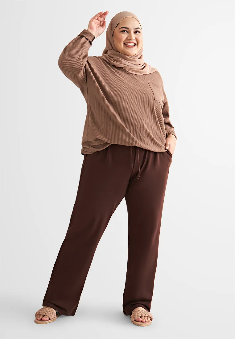 Milly Straight Cut Active Cotton Pants - Dark Brown