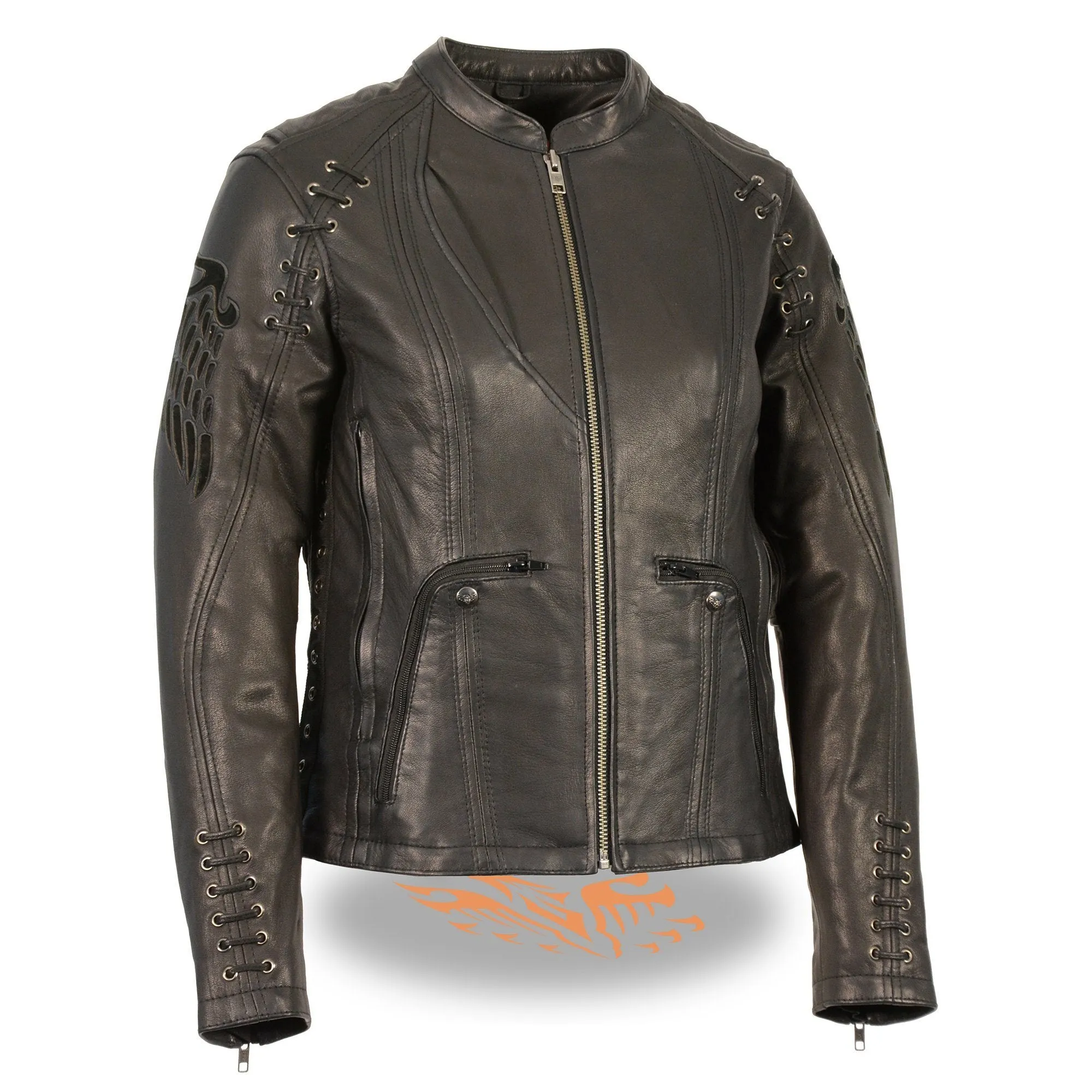 Milwaukee Leather-MLL2535-Women's Black Lightweight Scuba Racer Jacket with Lace & Grommet Details