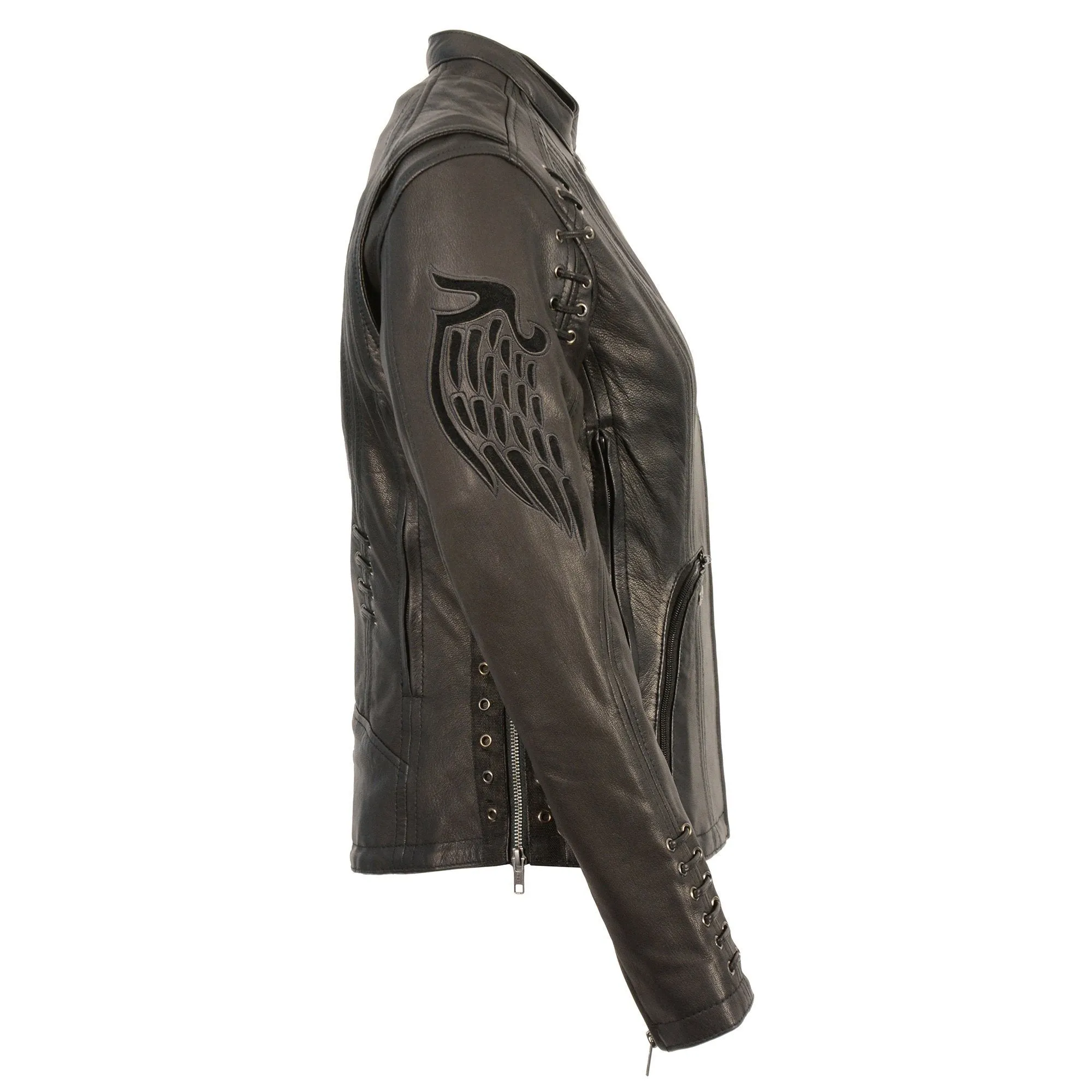 Milwaukee Leather-MLL2535-Women's Black Lightweight Scuba Racer Jacket with Lace & Grommet Details