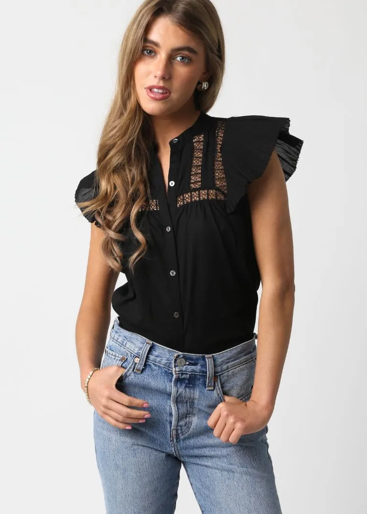 Miranda Flutter Sleeve Top- Black ***FINAL SALE***